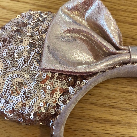 Rose Gold & Pink Minnie Mouse Sequin Ear Headband - Picture 2 of 5